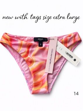 New! Aqua Bloomingdale’s Pink & Orange Swirl Marble Bikini Bottom